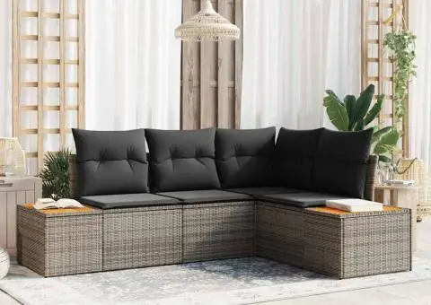 Set canapea grădină cu perne gri din poliratan acacia - 1/5