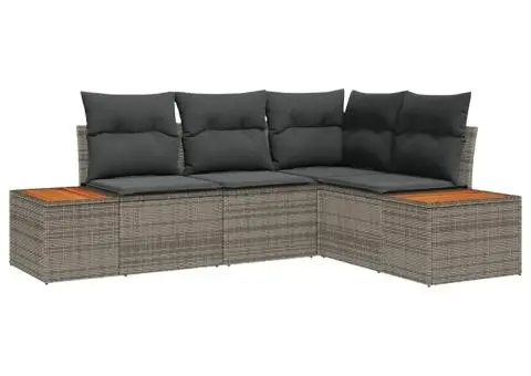 Set canapea grădină cu perne gri din poliratan acacia - 2/5