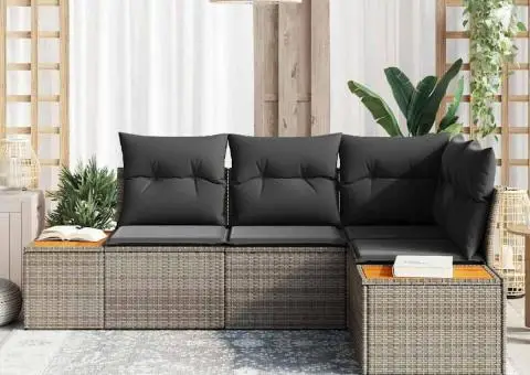 Set canapea grădină cu perne gri din poliratan acacia - 3/5