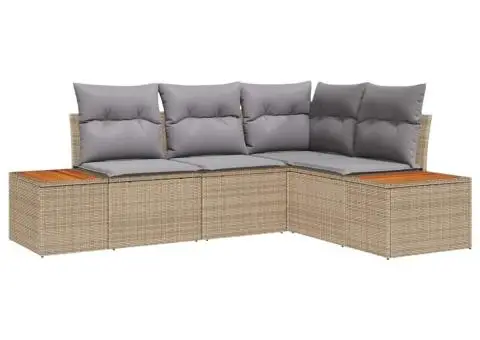Set de canapea de grădină 4 Piese cu Pernițe Bej Poliratan Acacia - 2/5