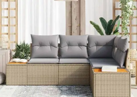 Set de canapea de grădină 4 Piese cu Pernițe Bej Poliratan Acacia - 3/5