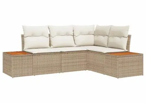 Set de canapea de grădină 4 piese cu perne bej poliratan acacia - 2/5