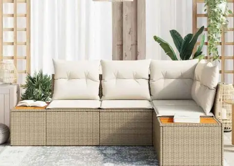 Set de canapea de grădină 4 piese cu perne bej poliratan acacia - 3/5