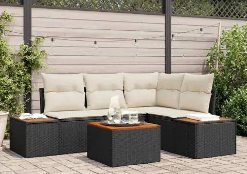 Set canapea de grădină 5 piese cu perne Negru Poliratan Acacia - 1/5