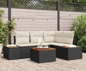 vidaXL Set canapea de grădină 5 piese cu perne Negru Poliratan Acacia