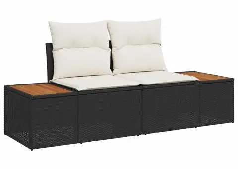 Set canapea de grădină 5 piese cu perne Negru Poliratan Acacia - 4/5