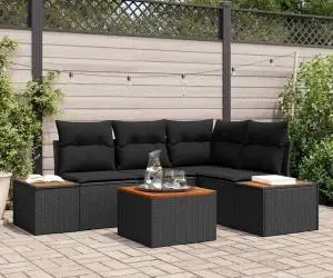 vidaXL Set canapea de grădină 5 piese cu perne poliratan negru acacia
