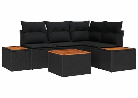 Set canapea de grădină 5 piese cu perne poliratan negru acacia - 2/5