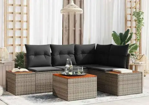 Set Canapea Grădină cu Perne Gri Poliratan Acacia - 1/5