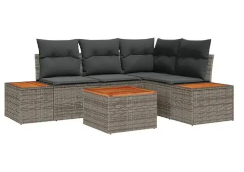 Set Canapea Grădină cu Perne Gri Poliratan Acacia - 2/5