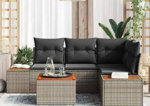 Set Canapea Grădină cu Perne Gri Poliratan Acacia - 3/5