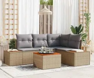 vidaXL Set Canapea de 5 Piese pentru Grădină cu Perne Bej din Ratan Sintetic Acacia
