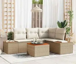 vidaXL Set de canapea de grădină 5 piese cu perne Bej Poliratan Acacia