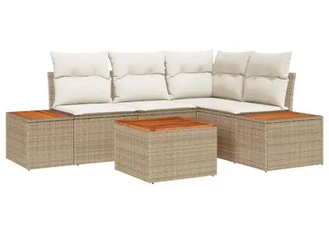 Set de canapea de grădină 5 piese cu perne Bej Poliratan Acacia - 2/5