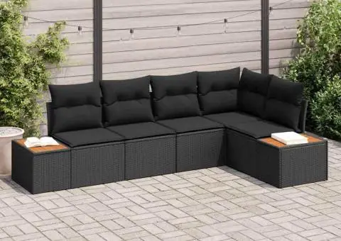 Set de canapea de grădină cu perne 5 piese Negru Ratan Poliester - 1/5