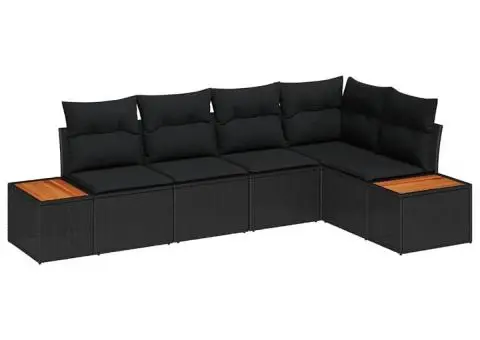 Set de canapea de grădină cu perne 5 piese Negru Ratan Poliester - 2/5