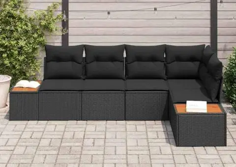 Set de canapea de grădină cu perne 5 piese Negru Ratan Poliester - 3/5