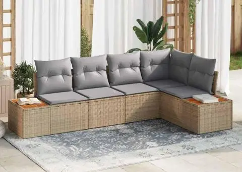 Set de canapea de grădină cu perne Bej Ratan Poli Acacia - 1/5