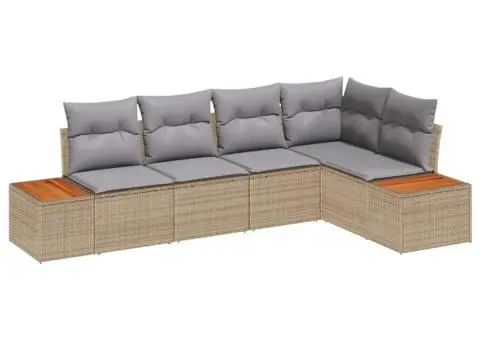 Set de canapea de grădină cu perne Bej Ratan Poli Acacia - 2/5