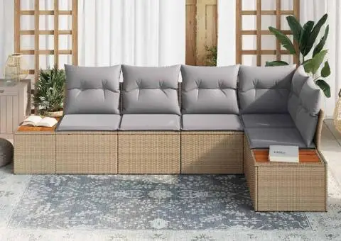 Set de canapea de grădină cu perne Bej Ratan Poli Acacia - 3/5