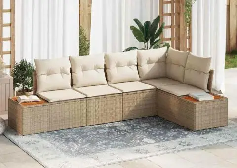 Set Canapea Grădină cu Perne Bej din Ratan Polivalent - 1/5