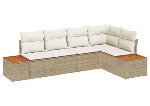 Set Canapea Grădină cu Perne Bej din Ratan Polivalent - 2/5