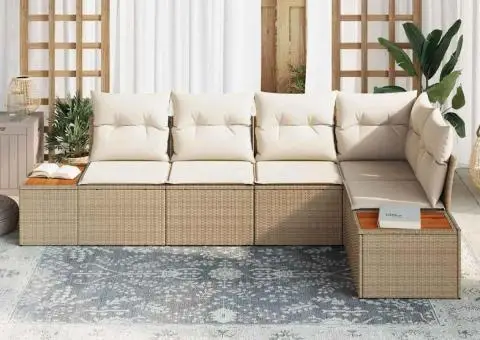 Set Canapea Grădină cu Perne Bej din Ratan Polivalent - 3/5