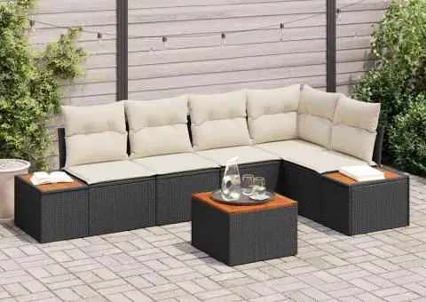 Set Canapea Grădină de 6 Piese cu Perne Negru Ratan Polimeric Acacia - 1/5