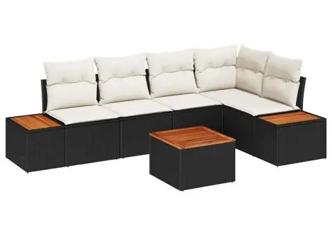 Set Canapea Grădină de 6 Piese cu Perne Negru Ratan Polimeric Acacia - 2/5
