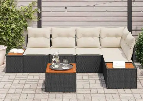 Set Canapea Grădină de 6 Piese cu Perne Negru Ratan Polimeric Acacia - 3/5