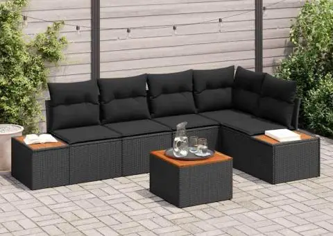 Set canapea grădină cu 6 piese și perne Negre din Ratan Sintetic - 1/5