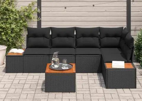 Set canapea grădină cu 6 piese și perne Negre din Ratan Sintetic - 3/5