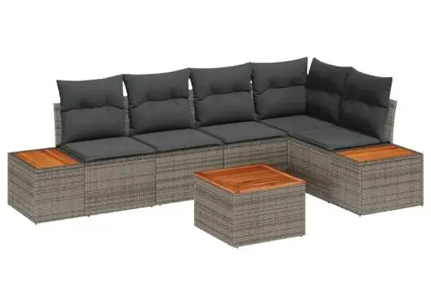 Set de canapea de grădină 6 piese cu perne Gri Poliratan Acacia - 2/5