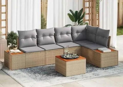 Set de 6 piese Canapele Grădină cu Perne Bej Ratan Poli Acacia - 1/5