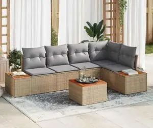 Set de 6 piese Canapele Grădină cu Perne Bej Ratan Poli Acacia