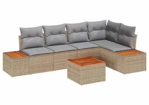 Set de 6 piese Canapele Grădină cu Perne Bej Ratan Poli Acacia - 2/5