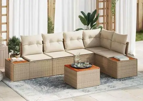 Set canapea de grădină cu perne Bej Ratan Acacia - 1/5