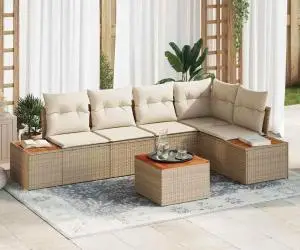 Set canapea de grădină cu perne Bej Ratan Acacia