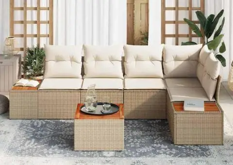 Set canapea de grădină cu perne Bej Ratan Acacia - 3/5