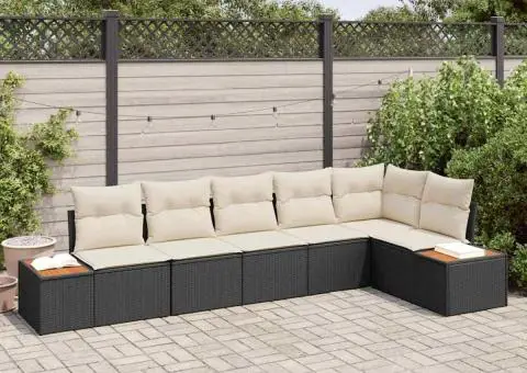 Set de canapea cu 6 piese și perne în ratan sintetic negru - 1/5