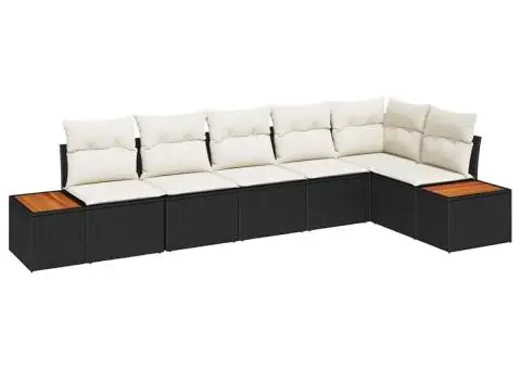 Set de canapea cu 6 piese și perne în ratan sintetic negru - 2/5