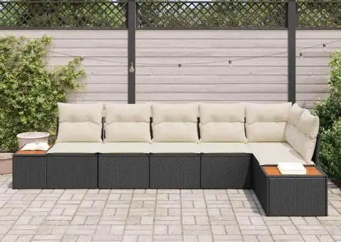 Set de canapea cu 6 piese și perne în ratan sintetic negru - 3/5