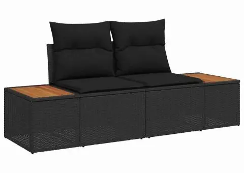 Set de canapea de grădină cu 6 piese cu perne Negre din Poliratan Acacia - 4/5