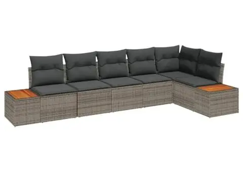 Set de Canapea de Grădină cu 6 Piese cu Perne Gri Poliratan Acacia - 2/5