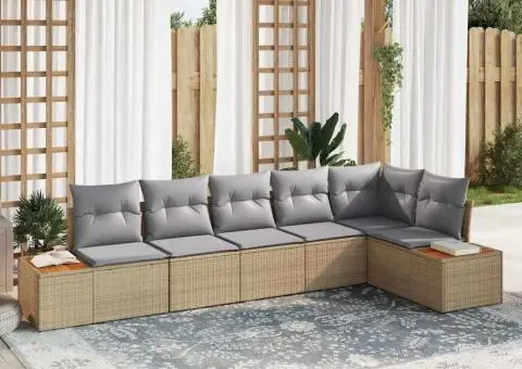 Set de Sofa de Grădină de 6 Piese cu Perne Bej Ratan Polimer Acacia - 1/5