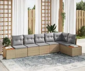 Set de Sofa de Grădină de 6 Piese cu Perne Bej Ratan Polimer Acacia