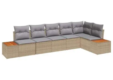 Set de Sofa de Grădină de 6 Piese cu Perne Bej Ratan Polimer Acacia - 2/5