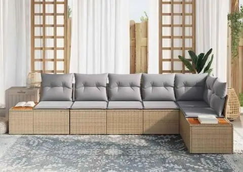 Set de Sofa de Grădină de 6 Piese cu Perne Bej Ratan Polimer Acacia - 3/5