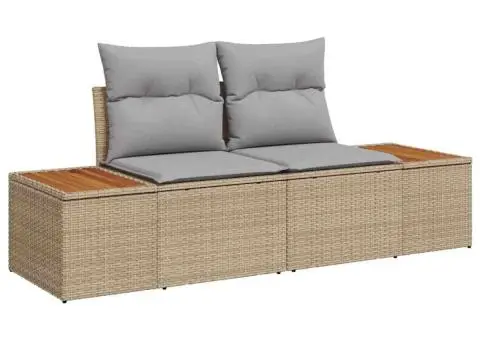 Set de Sofa de Grădină de 6 Piese cu Perne Bej Ratan Polimer Acacia - 4/5