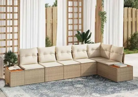 Set de 6 Piese Canapea pentru Grădină cu Perne Bej din Poliratan Acacia - 1/5